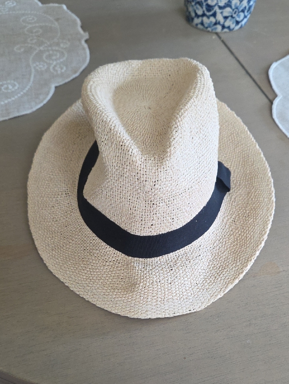 Adjustable Asos Straw Fedora Hat with Black Band
